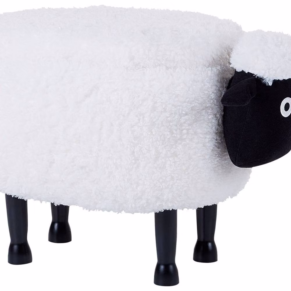 Wyld and Coco Kids Sheep Footstool with Storage in White Faux Fur with Rubberwood Legs – 2