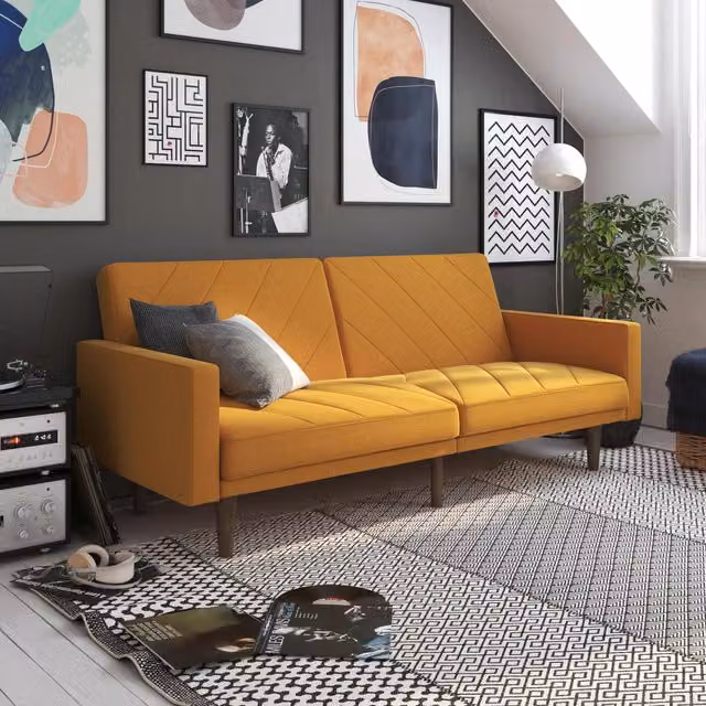Dorel Home Paxson Clic Clac Sofa Bed in Yellow Linen Fabric
