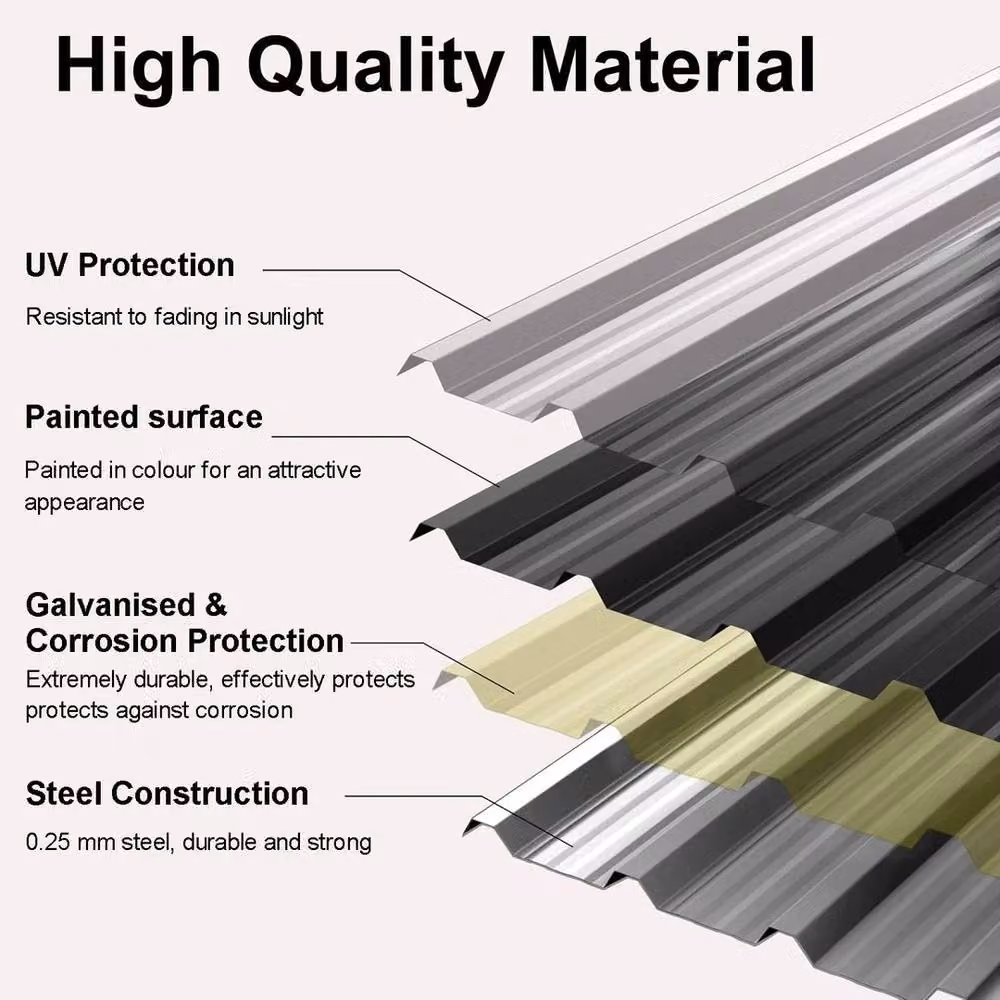FLAVORA 12 Pack Corrugated Galvanised Metal Roofing Sheets in Black, W: 40 cm, H: 100 cm – 5