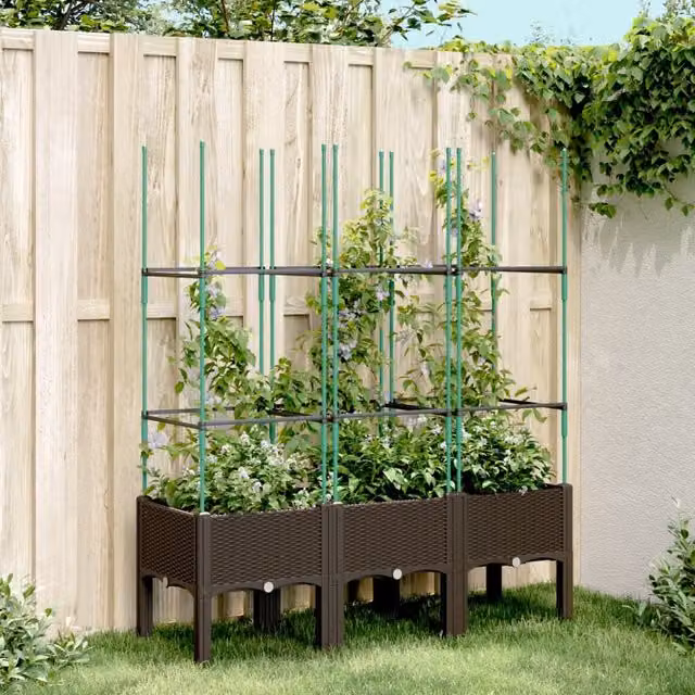 Berkfield Home Garden Planter with Trellis in Brown, W/D/H: 120 x 40 x 142.5 cm