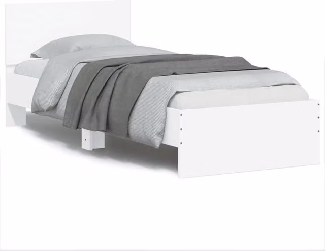 Berkfield Home Small Single Bed Frame in White with LED Under-Bed Lighting and USB Charging Port, W/D/H: 75 x 190 cm