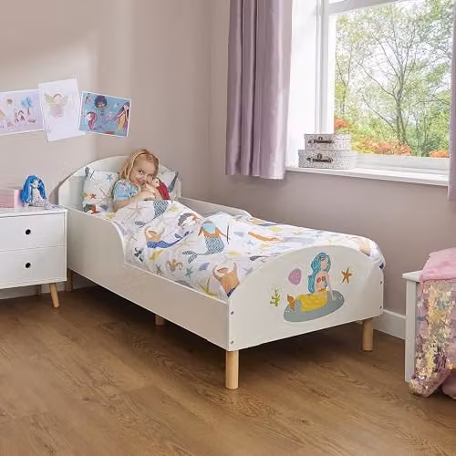 Liberty House Toys Mermaid Theme Toddler Bed in White Solid Pine Wood, 70 x 140 cm – 1