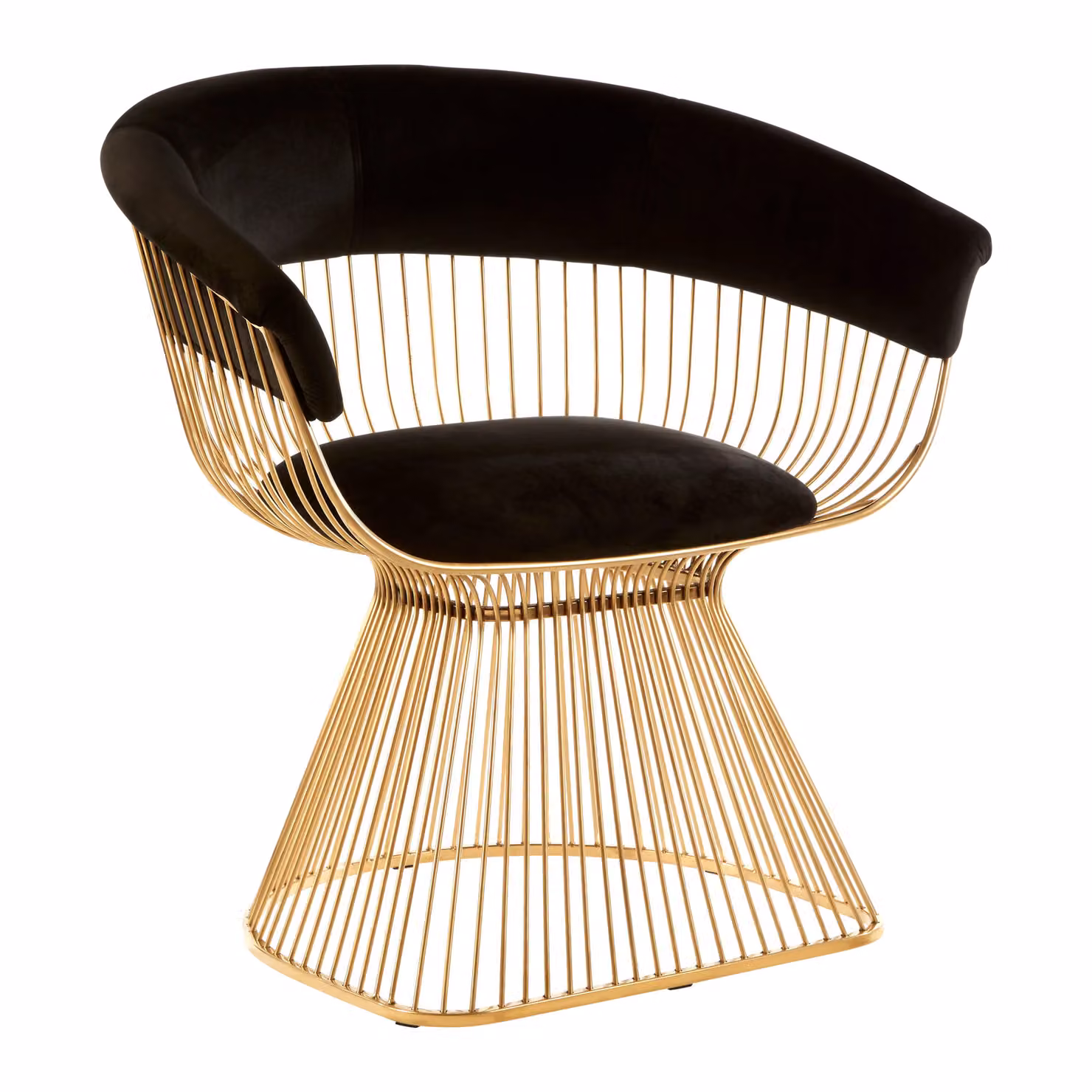 Orsina Art Deco Black Velvet and Gold Metal Dining Chair with Armrests – 2