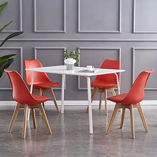 MCC Direct Eva Retro Dining Chair with Wooden Legs and Padded Synthetic Leather Cushion in Red and White, W/D/H: 42 x 48 x 82 cm – 2