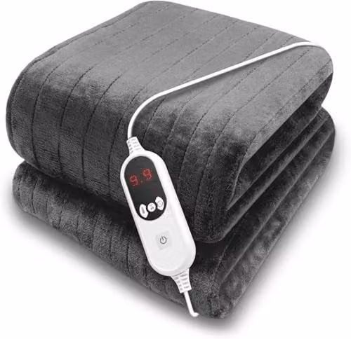Purus Deluxe Grey XL Electric Heated Throw with Soft Fleece, Variable Heat and Timer Settings – 1
