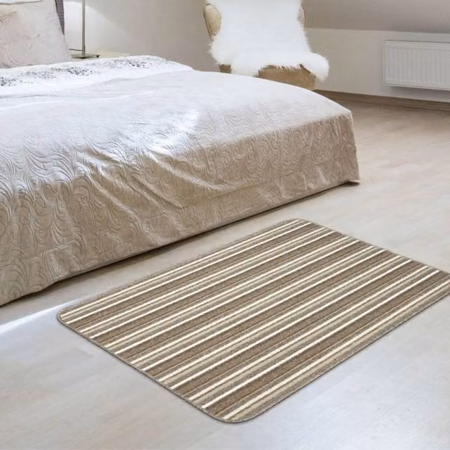 The Rug Shop UK Cream and Beige Striped Rectangular Mat, W: 67 cm, L: 240 cm