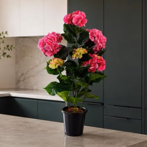Leaf Artificial Pink Hydrangea Potted Flowering Plant – 1