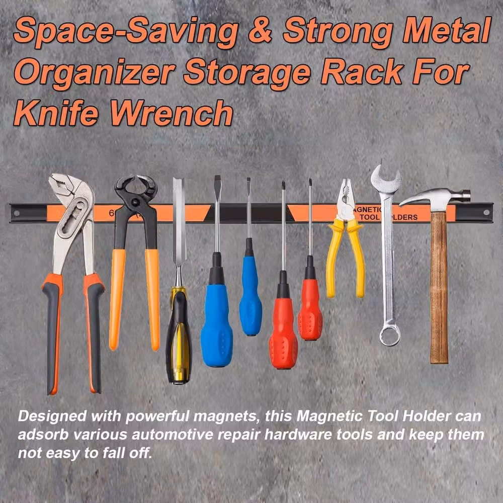 ATEK Set of 3 Magnetic Tool Holders with Removable Dividers, Wall Mounted, Orange, 60 cm – 5
