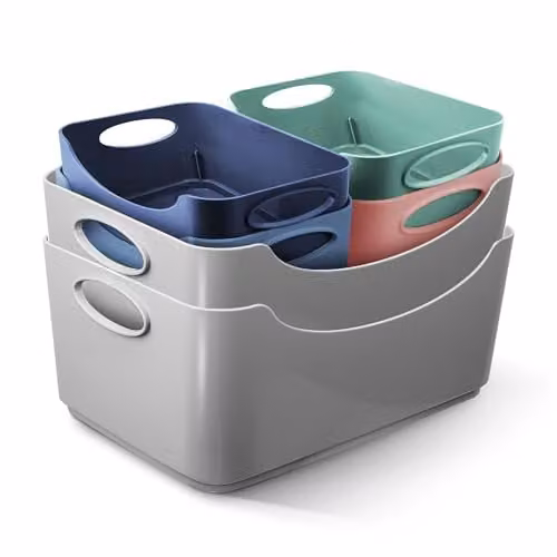 Keplin Multicolour Plastic Storage Baskets with Handles, Pack of 5, H: 14 cm, W: 33.3 cm – 1
