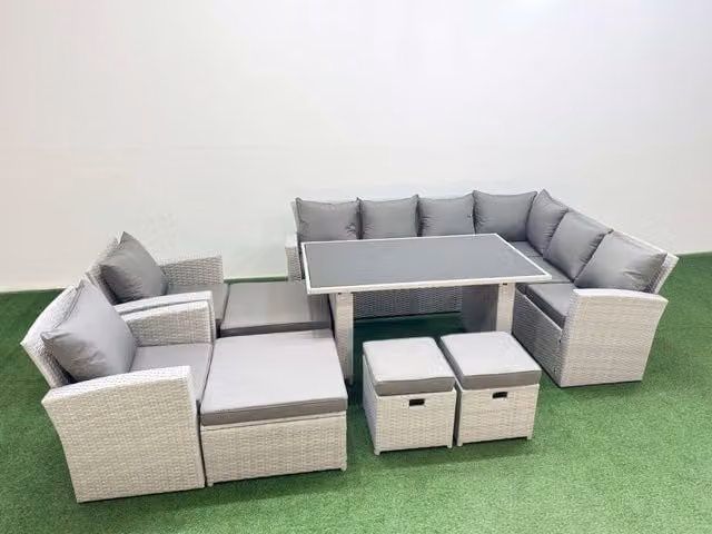 Fimous 12 Seater Wicker Rattan Outdoor Garden Furniture Set in Light Grey