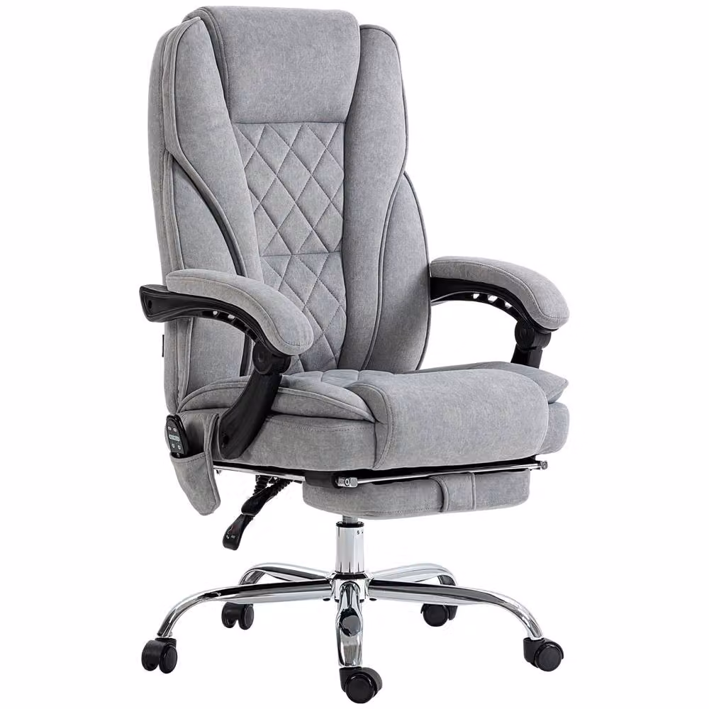 Rolipo Grey Heated Massage Reclining Executive Office Chair with Footrest and Headrest – 2