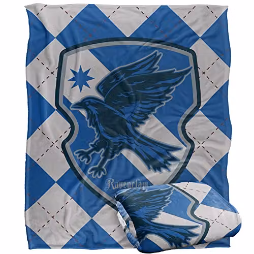 Warner Brothers Harry Potter Ravenclaw Plaid Sigil Fleece Blanket in White, Blue and Multicolour, W/D/H: 152 x 127 cm