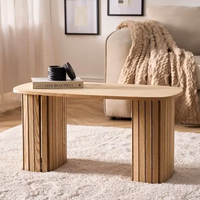 OHS Madison Ribbed Oval Coffee Table in Light Oak