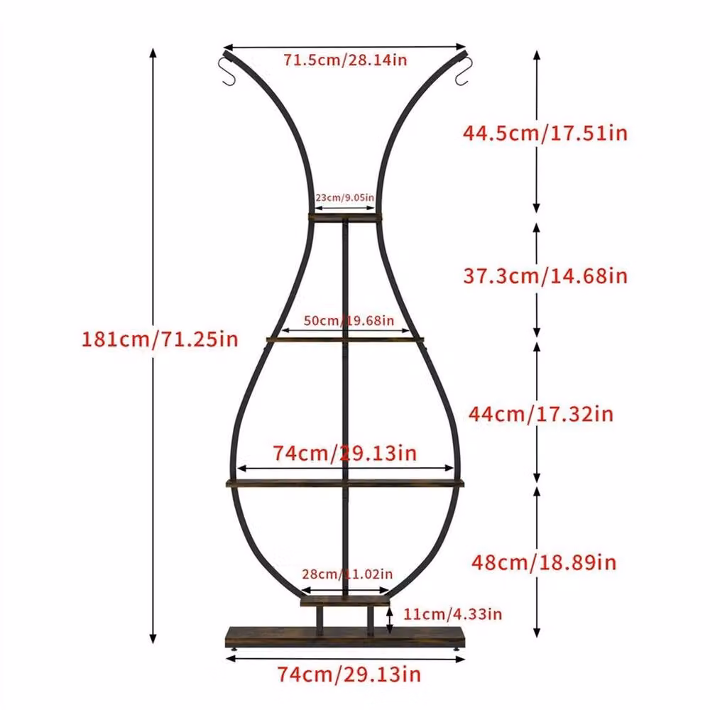 EONLION 5-Tier Curved Metal Plant Stand with Hanger in Brown, H 181 cm x W 74 cm x D 181 cm – 2