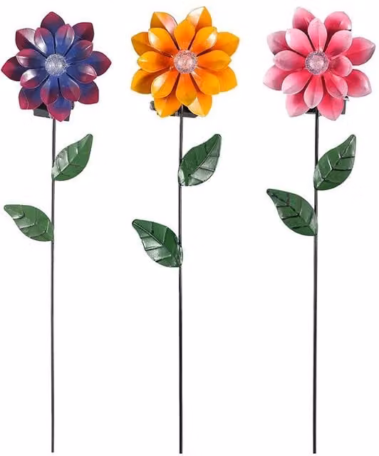 Voltico 3 Pack Metal Solar Flower Stake Lights in Multicolour