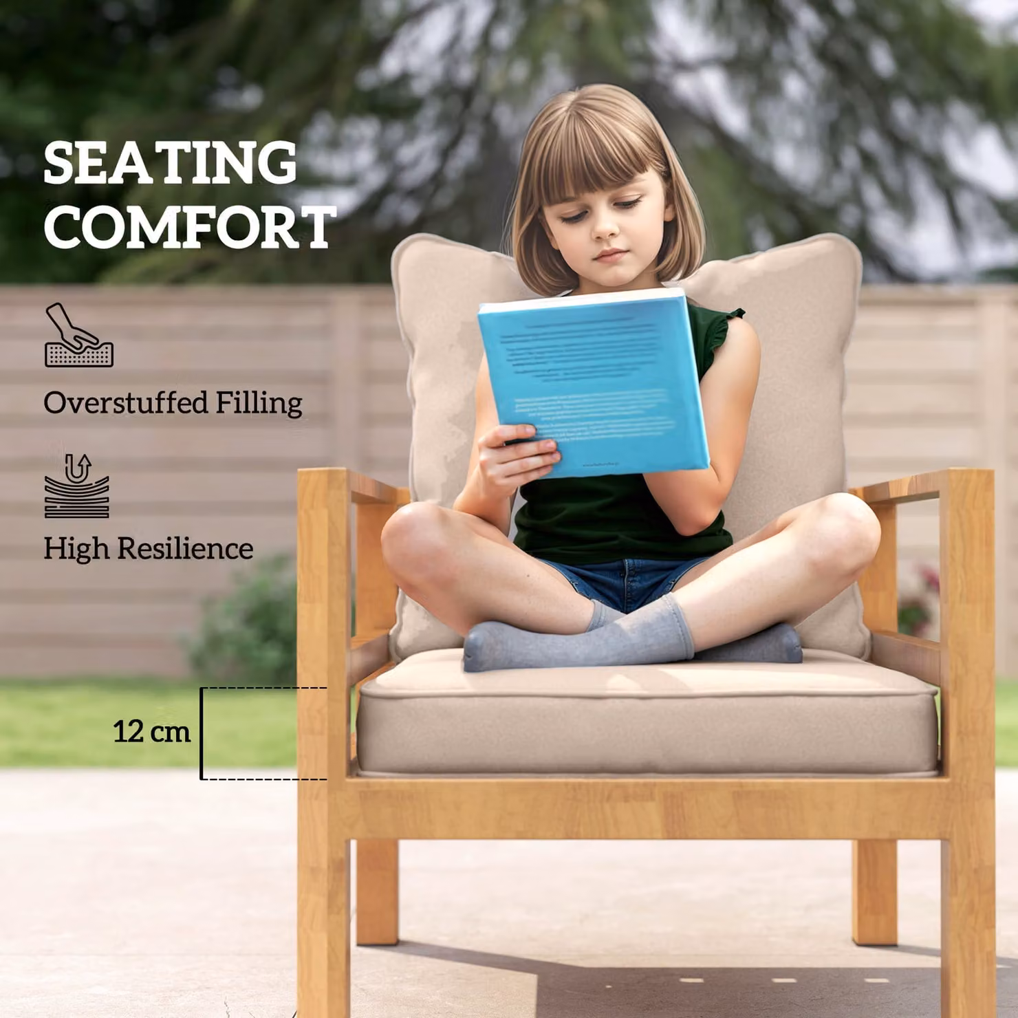Outsunny Replacement Patio Chair Cushion Set in Beige with Water-Repellent Polyester Covers – 3