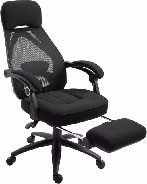 Rolipo Black Fabric Executive Swivel Office Chair with Headrest and Foot Ring – 1