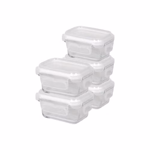 Harbour Housewares 5 Pack Glass Food Storage Containers with Airtight Lids, 150ml, Transparent/White – 1