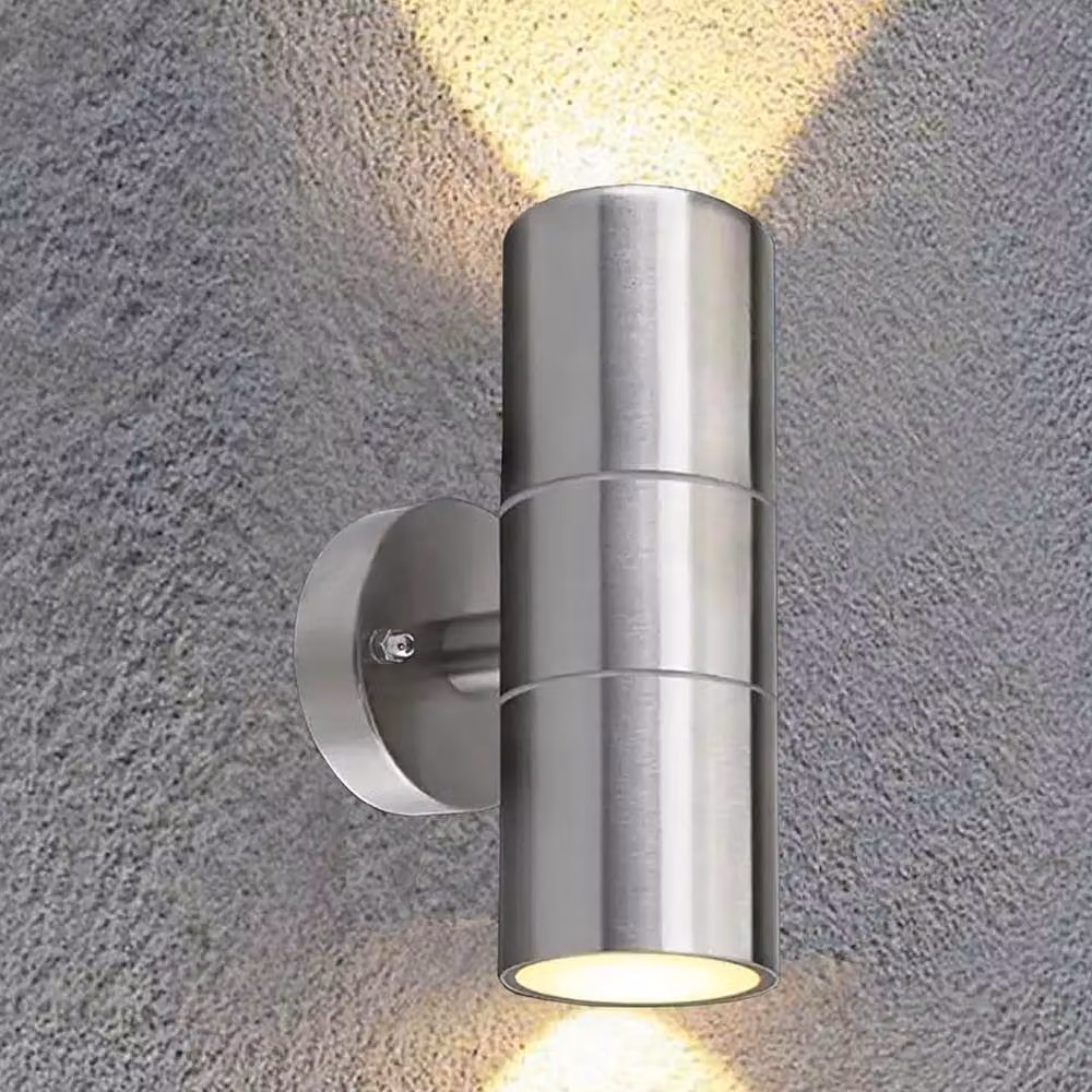 ATEK 2 Pack Silver Stainless Steel Up and Down Outdoor Wall Lights, IP65 Waterproof GU10 Modern Exterior Sconces for Garden, Terrace and Balcony – 12