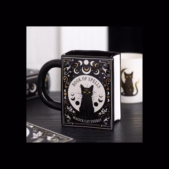 KDMD Black Cat Spell Book Mug, Black, 450ml – 1