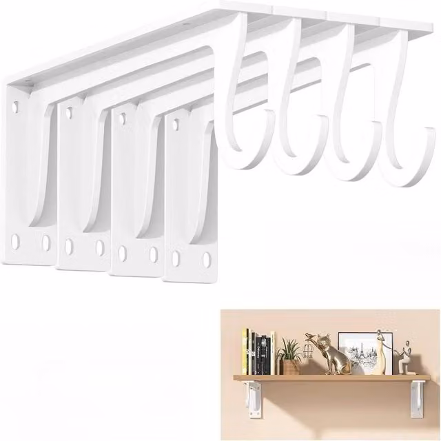 NESTLUNE 4 Pack Heavy Duty White Cast Iron Shelf Brackets, Matt Powder-Coated Steel, W/D/H: 30.48 x 30.48 x 60 cm