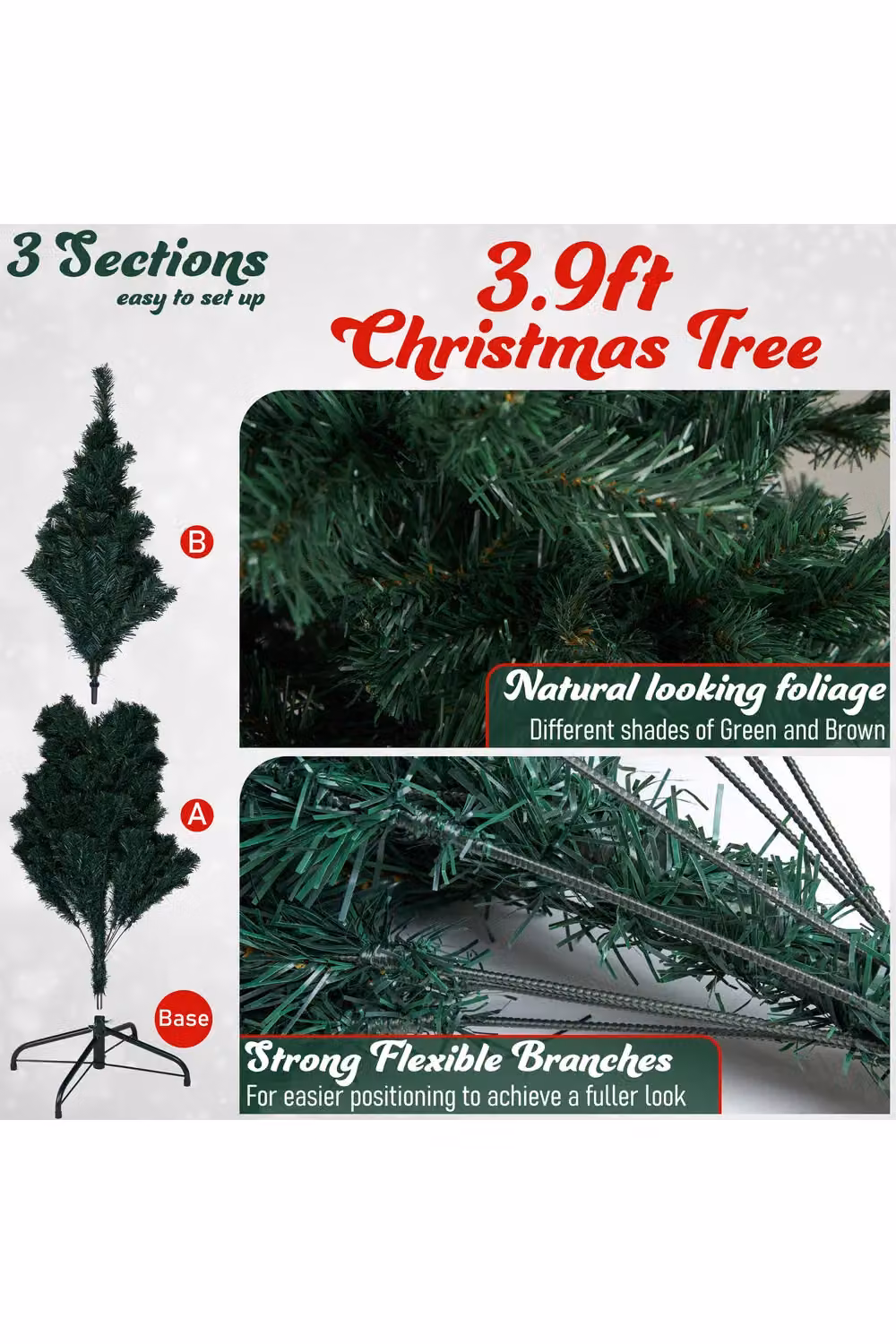 Deco Express Realistic Artificial Green Christmas Tree, H: 120 cm, W: 25.4 cm, D: 25.4 cm – 7