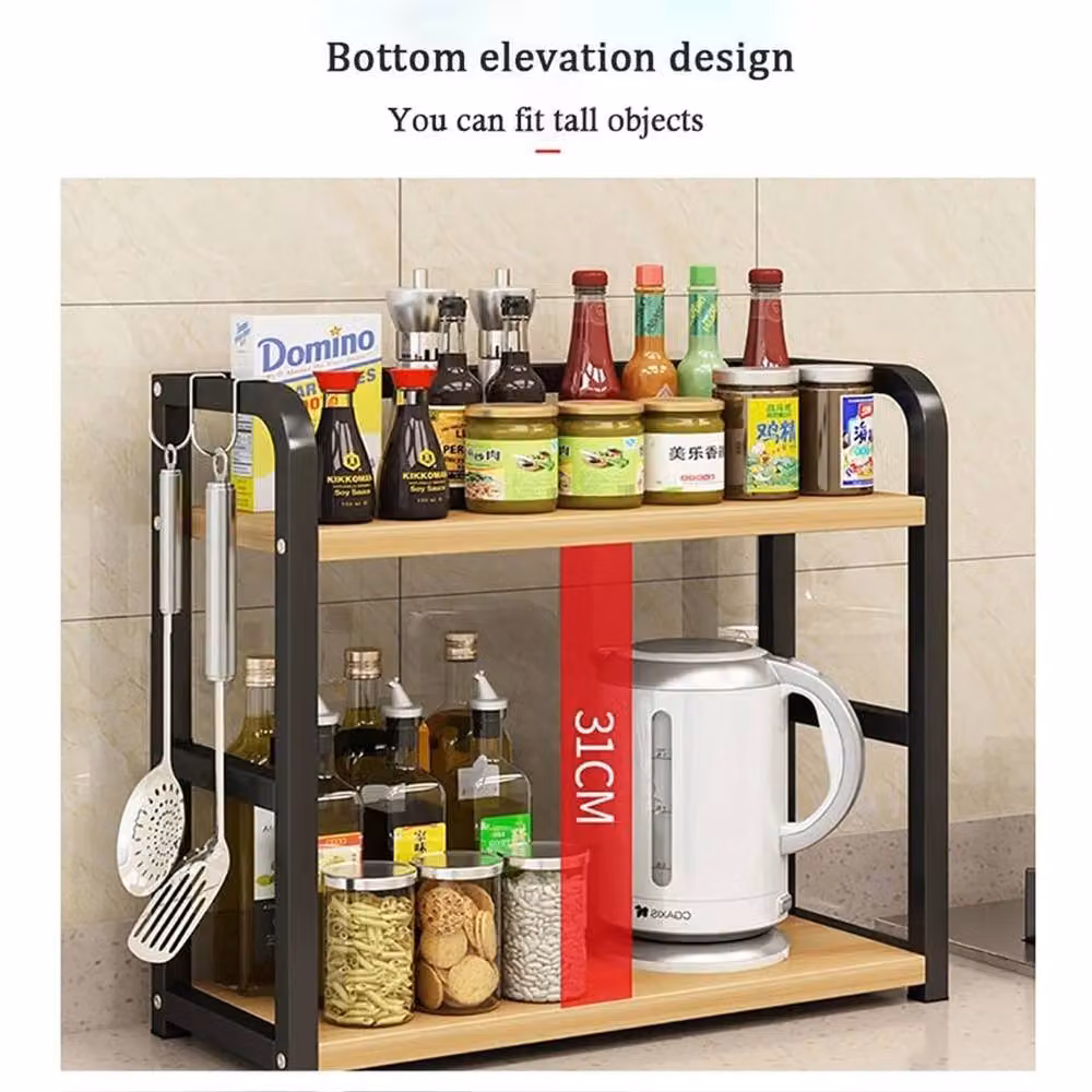 Nordara 2 Tier Wooden Spice Rack Organizer in Black, W: 50 cm, H: 42 cm, D: 1 cm – 4