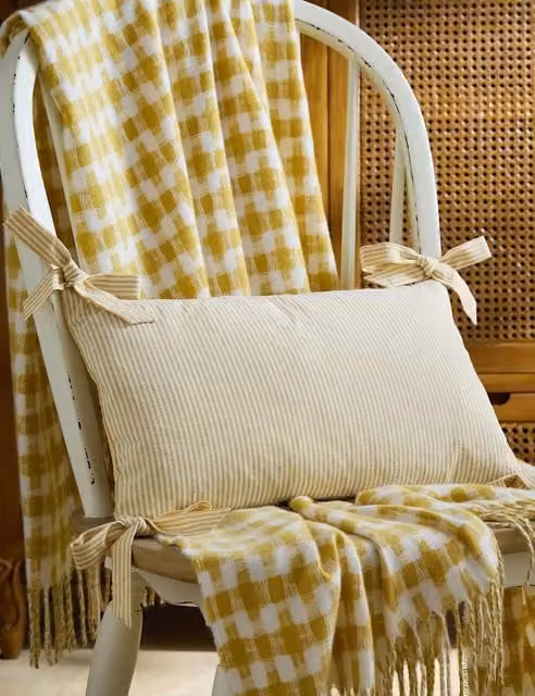 Laura Ashley Classic Striped Bolster Cushion in Yellow Mix, Cotton Rich