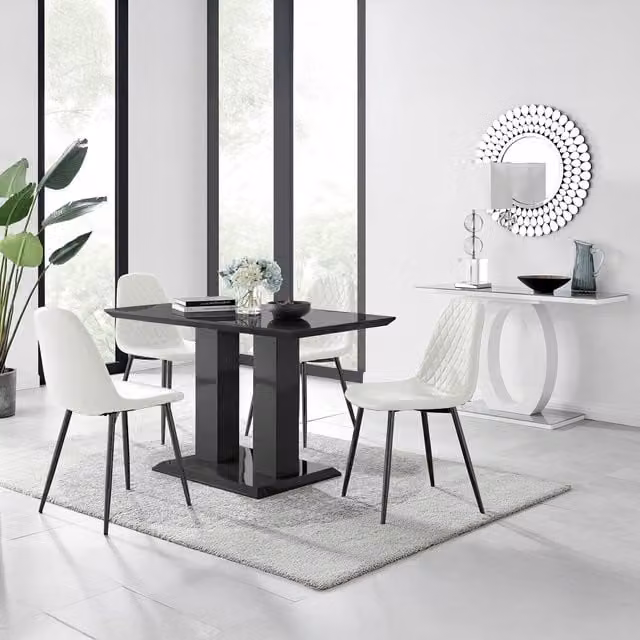 FurnitureboxUK Imperia Rectangular Dining Table and 4 Corona Leg Chairs in Black and White