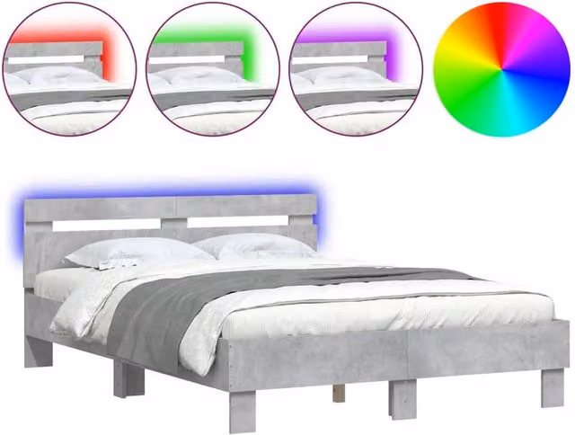 Berkfield Home Small Double Bed Frame with LED Under-Bed Lighting and USB Charging Port, Concrete Grey, W: 120 cm, D: 190 cm