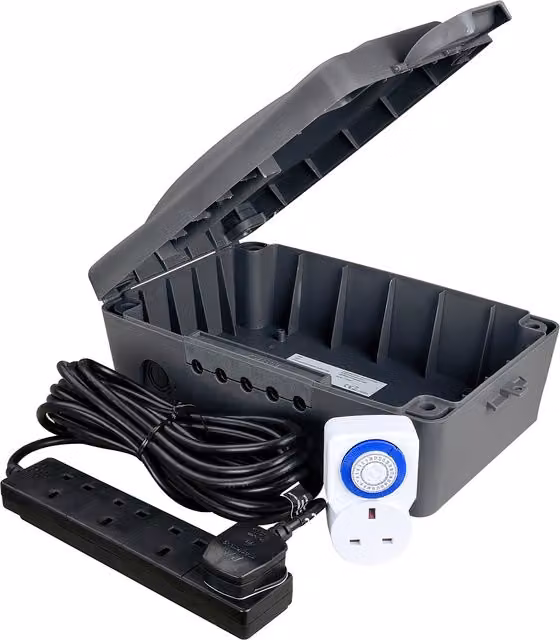 Masterplug Outdoor Box 4 Socket Extension Lead with 8m Grey Cable