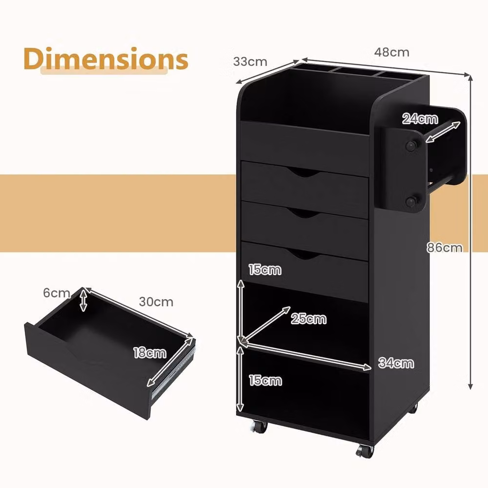 VOGREX Black 3 Drawer 3 Shelf Rolling Craft Storage Cart – 2