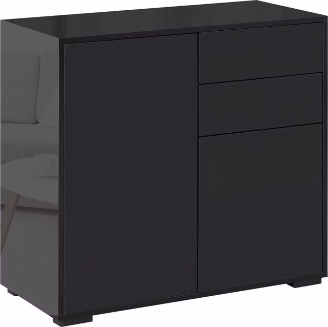 HOMCOM High Gloss Modern Sideboard with 2 Drawers and Push-Open Design, Black – 1