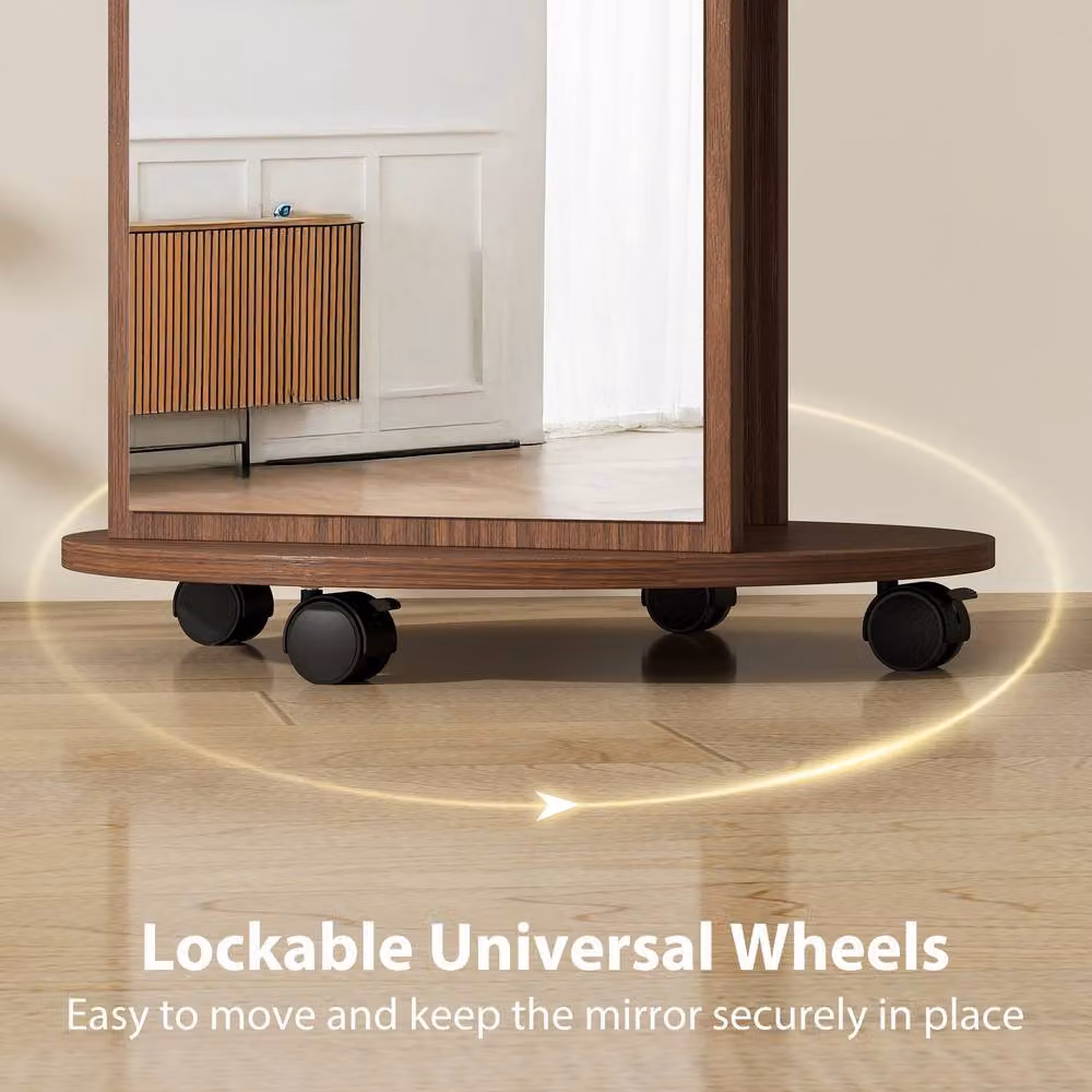 Rolipo 2-in-1 Full Length Mirror with Storage, Wheels and Coat Hooks in Brown – 6