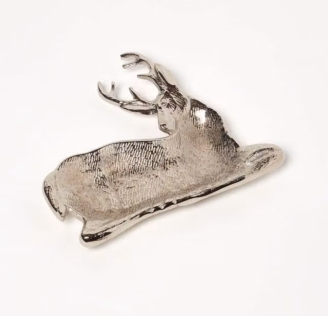 Homescapes Silver Reindeer Decorative Metal Centrepiece Tray