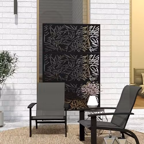 Outsunny Freestanding Metal Decorative Garden Privacy Screen, Black, H: 198 cm, W: 122 cm, D: 45 cm – 7