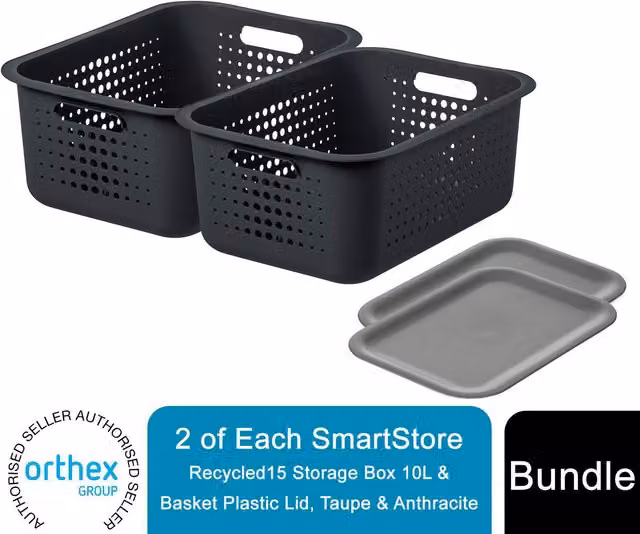 SmartStore 2-Pack Recycled Plastic Storage Boxes with Lids, 10 l, Grey
