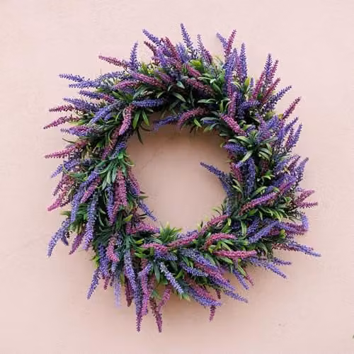 Primrose Artificial Lavender Flower Wreath in Purple with Hanging Loop, Diameter: 50 cm – 1