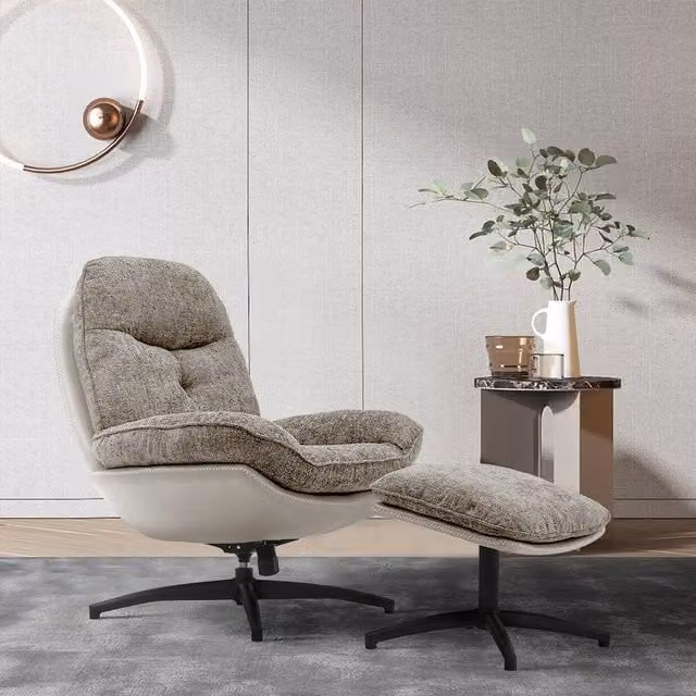 Livingandhome Modern Brown Fabric Lounge Chair with Ottoman and Metal Frame