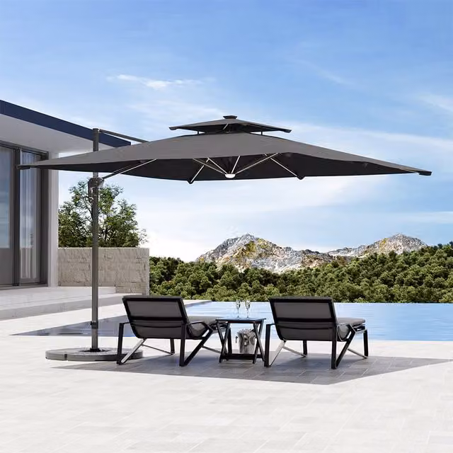 Komore Large Cantilever Garden Parasol with Round Base in Anthracite Grey