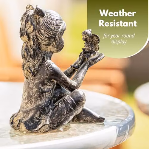 Garden Mile Fairy Pixie Sitting Girl Garden Ornament, Weatherproof Resin Stone Effect Statue, Height: 23 cm – 6