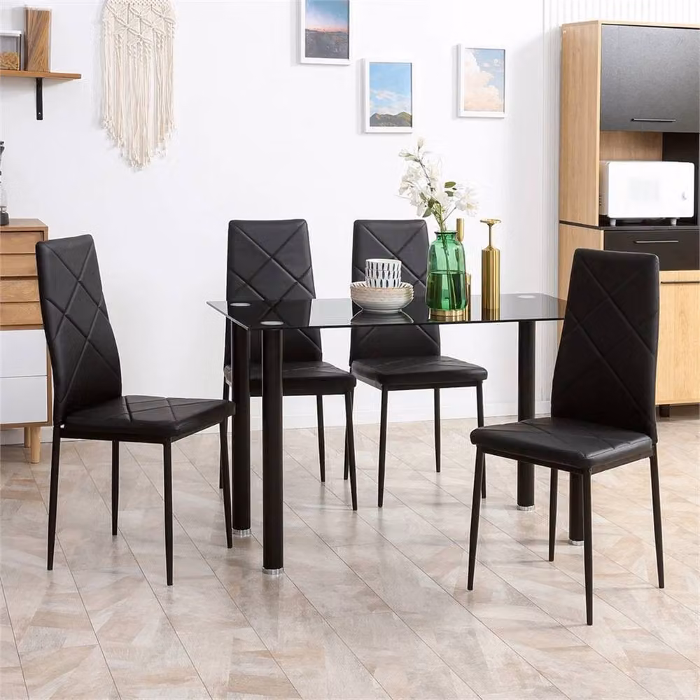 Nordara Black Modern Rectangular Glass Dining Table Set with 4 Chairs – 5