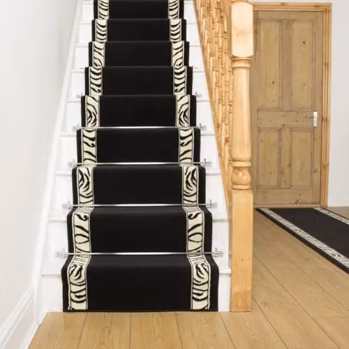 runrug Zebra Border Stair Runner Carpet in Black and Multicolour, W: 60 cm, L: 480 cm – 1