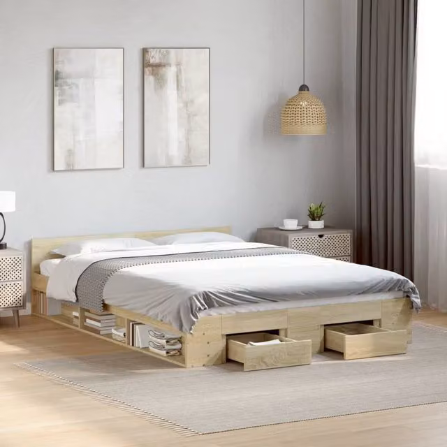 Berkfield Home King Size Bed Frame with Drawers in Sonoma Oak Brown, W/D/H: 150 x 200 cm
