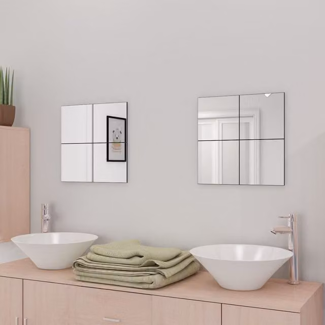 Berkfield Home Silver Frameless Glass Mirror Tiles, 16 Pack, 20.5 x 20.5 cm