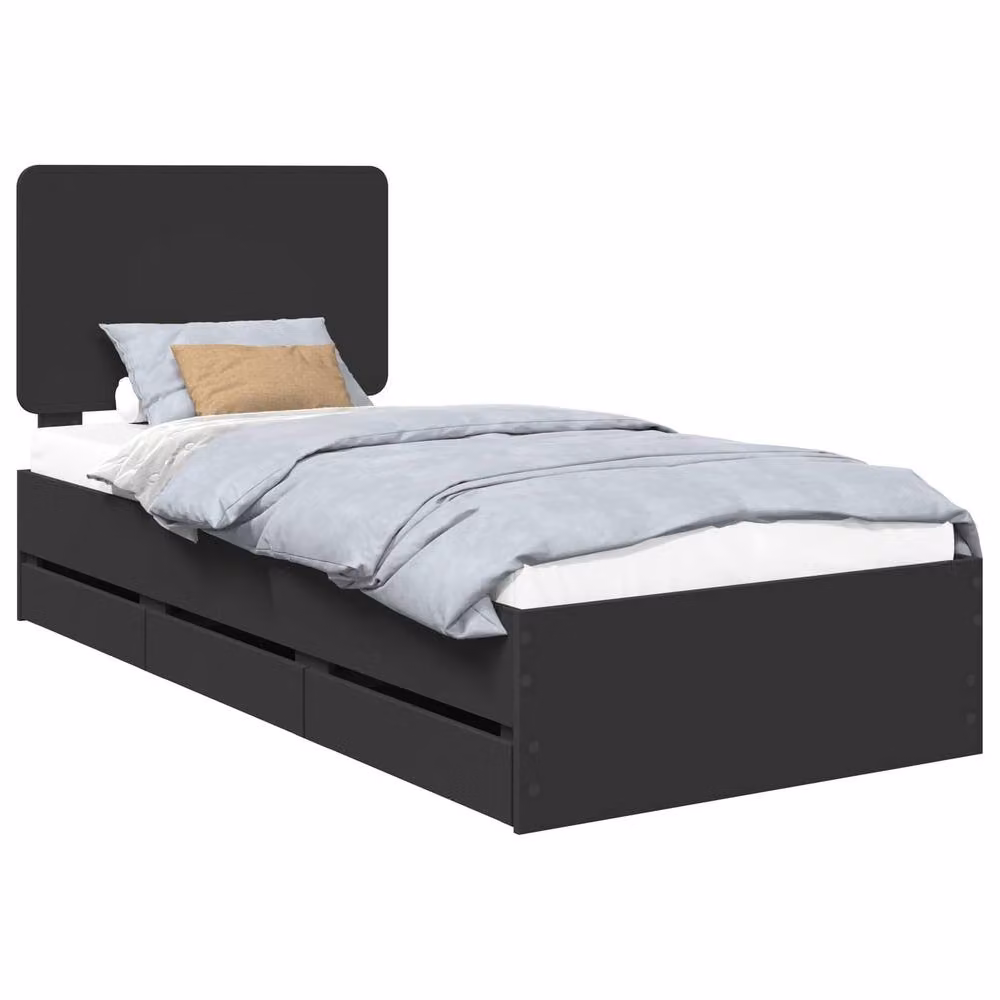 Berkfield Home Modern Bed Frame with Drawers in Black, Engineered Wood, W/D/H: 90 x 190 cm – 2