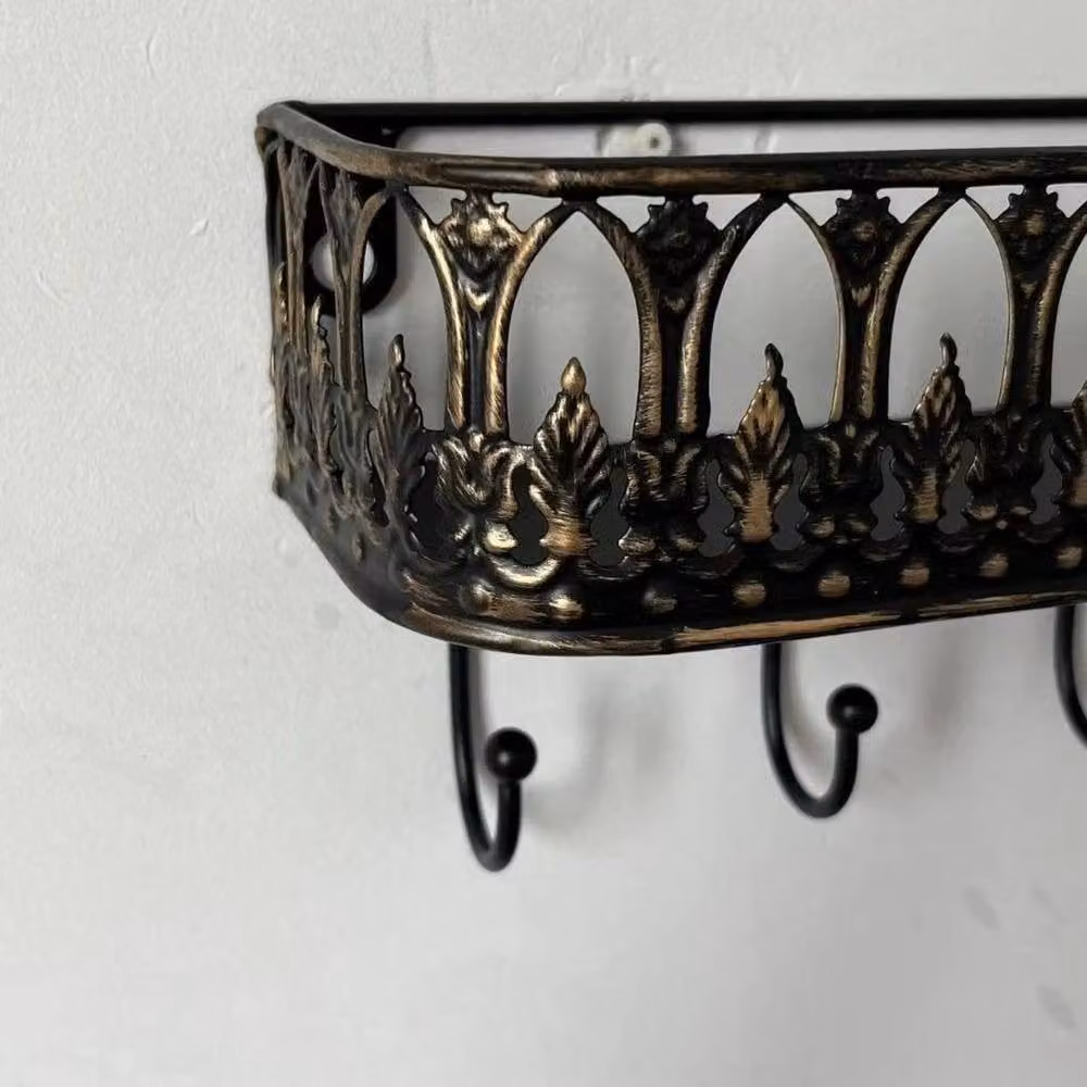 FORGEVIO Black Vintage Metal Wall Rack with Multiple Distributed Point Hooks, W/H: 30 x 30 cm – 2