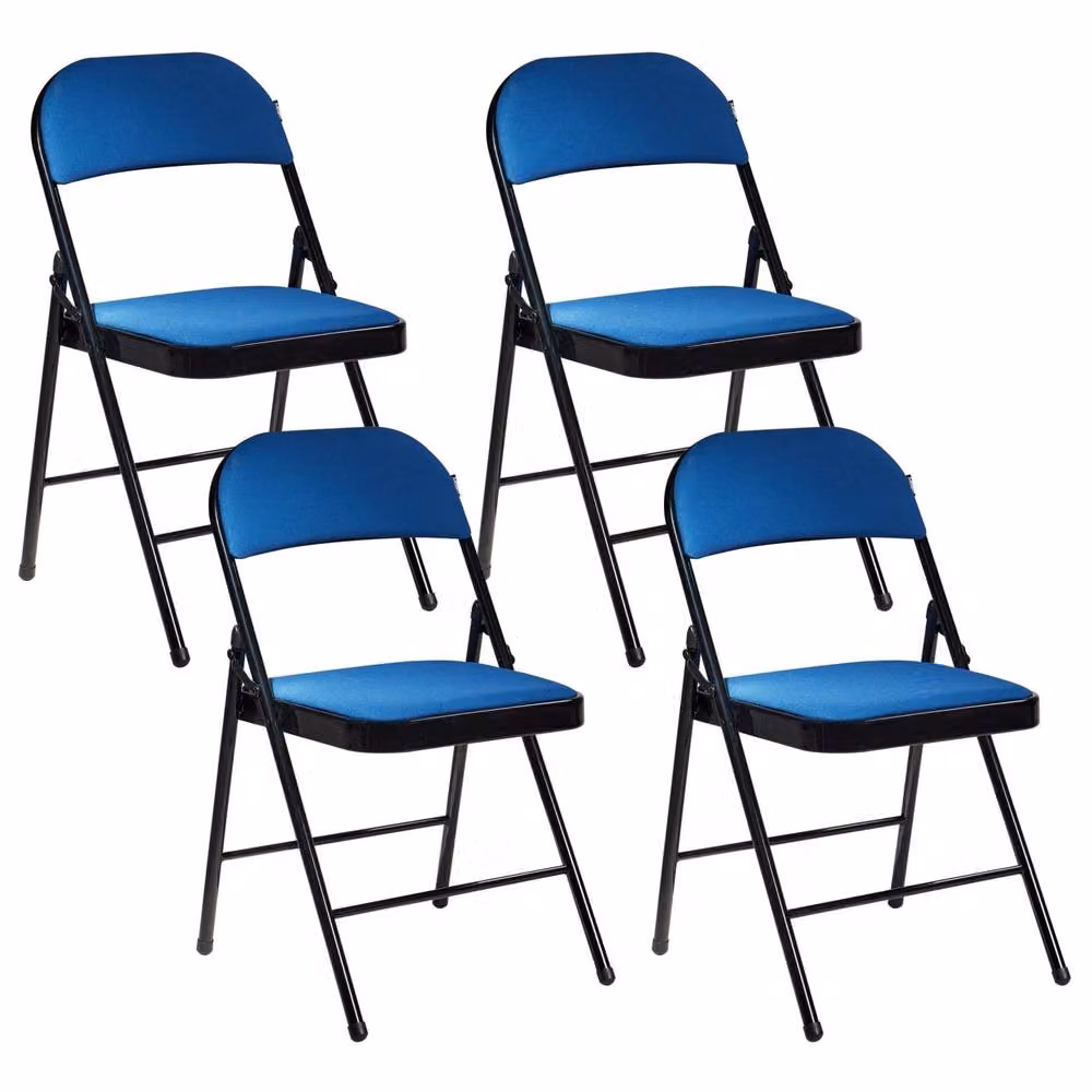 Wyld and Coco Set of 4 Blue Fabric Padded Folding Chairs with Black Metal Frame – 2