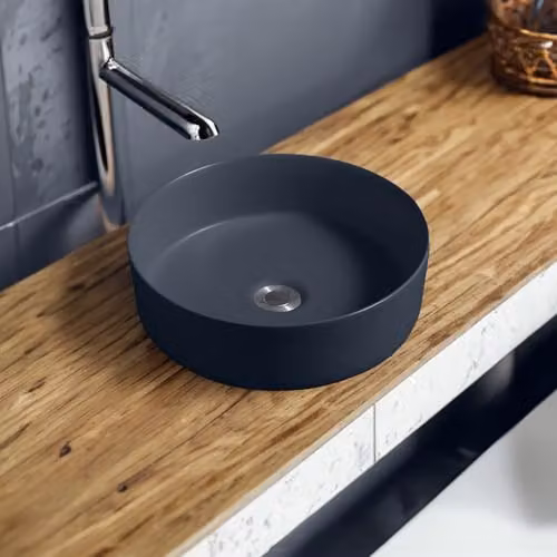 Limoge 7844 Ceramic Round Countertop Basin in Dark Blue, W: 36.0 cm, D: 36.0 cm, H: 12.0 cm – 1
