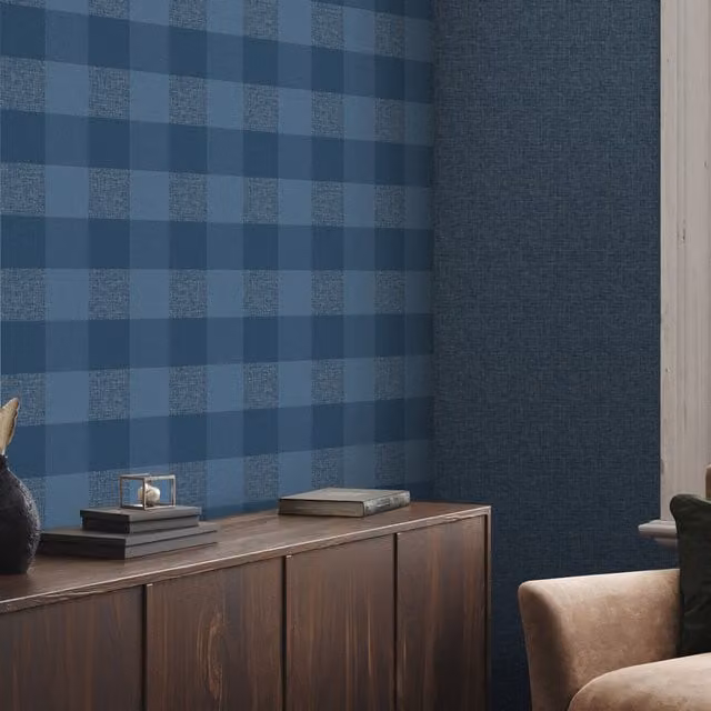 Muriva Abstract Checked Blue Living Room Art
